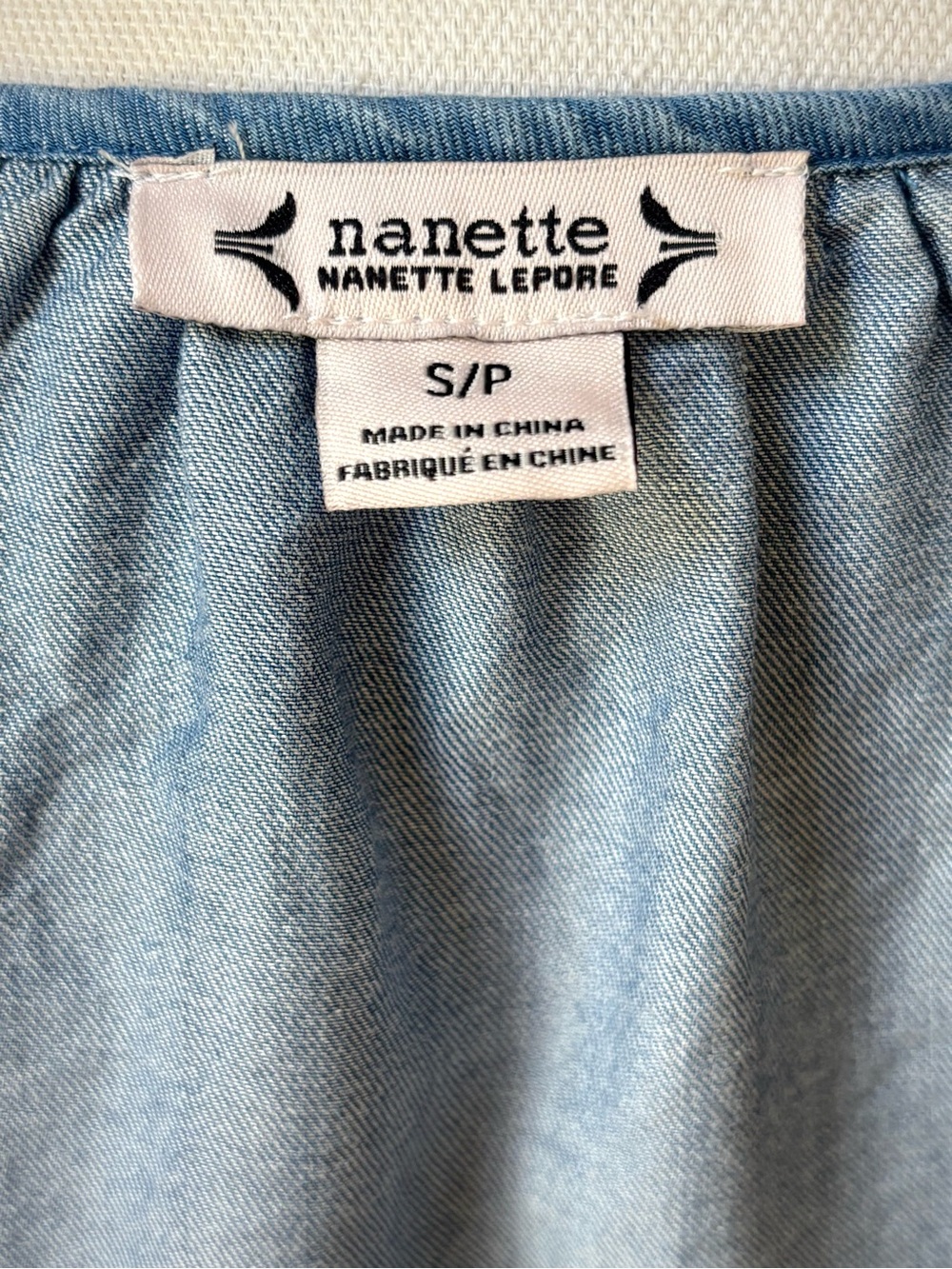 Nanette Lepore Embroidered Lyocell Chambray Peasant Blouse | Small - Picture 5 of 8